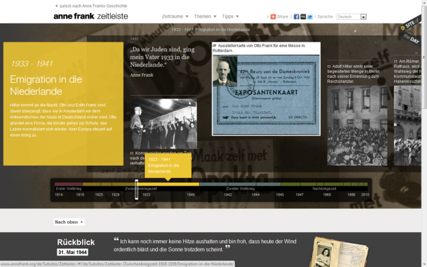 Screenshot "Zeitleiste" auf annefrank.org